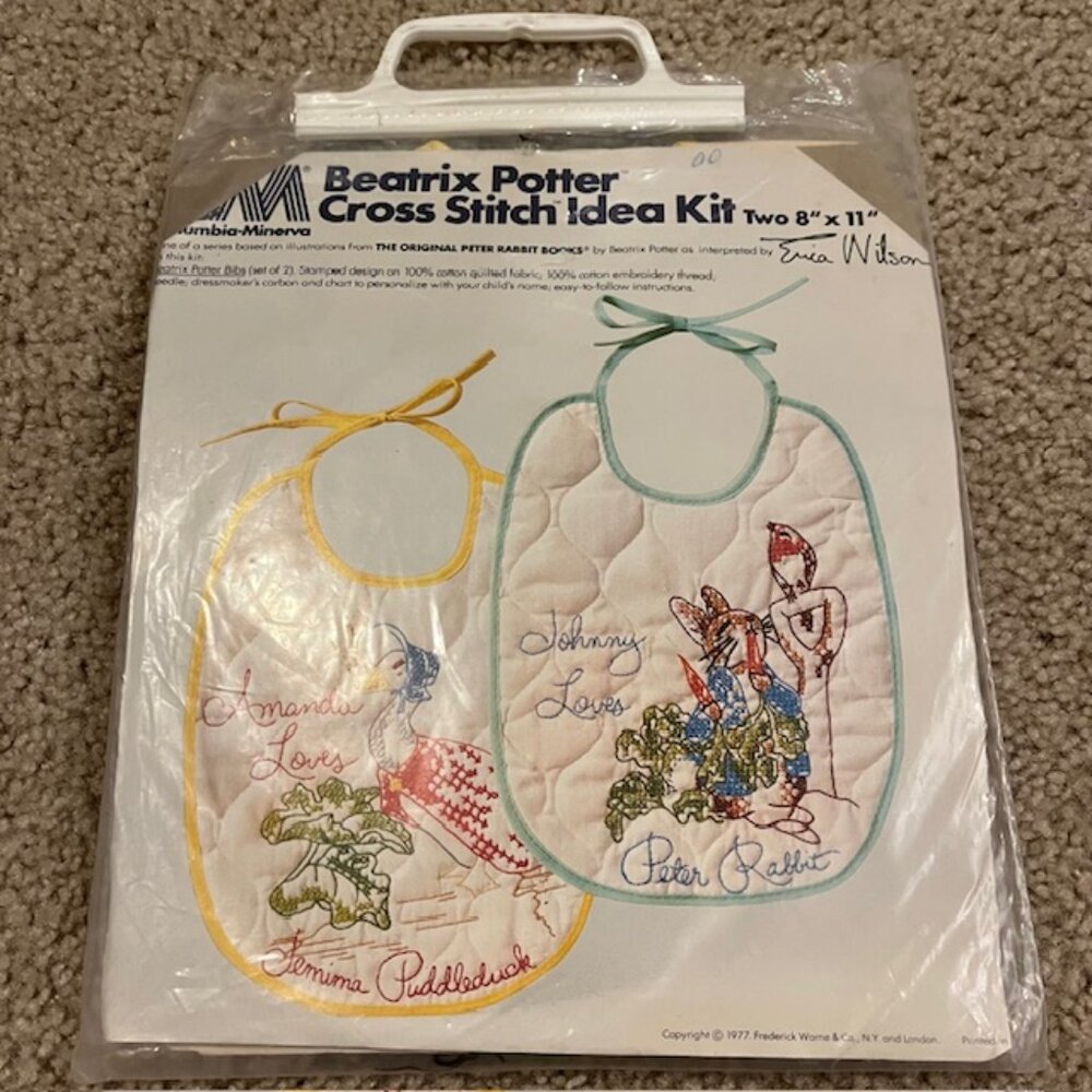 Vintage Beatrix Potter Cross Stitch Idea Kit Peter Rabb Bibs Columbia Minerva
